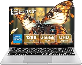 15.6 inch Laptop, Laptops with Celeron N4000, 2025 Gaming Laptop for 12GB LPDDR4 256GB SSD, IPS FHD 1920x1080, WiFi+BT4.2+Mini HDMI+TF Card Slot, Traditional Laptops Computers Convertible 180&deg; Netbook