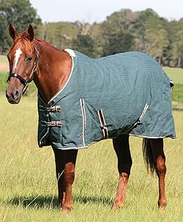 Jeffers Equine Basic Canvas Horse Blanket, 69" &ndash; Water Resistant Turnout Blanket for Horses, Pony, Draft &ndash; Breathable, Adjustable Straps, Tail Flap, Shoulder Gussets, Barn Gear - Green Tan Check