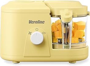Baby Food Maker, One Button Rotate Control Baby Food Processor, Baby Puree Maker with Steaming and Grinding Functions, Baby Food Steamer and Blender (Yellow)