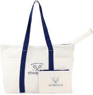 Multi-Use Tennis Tote for Women &ndash; Fits Rackets, Gym Gear & Beauty Essentials | Detachable Organizer + 4 Pockets | Lightweight Cotton Canvas for Court, Work & Travel