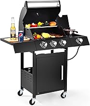 3-Burner w/Side Burner Gas Grill with 241 SQ.IN. Outdoor Grill with 36,000 BTU,Propane Grills with Top Cover Lid,Grills Outdoor Cooking for Patios,Camping,Balcony-Q042