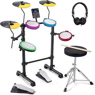 Rocksocki Electric Drum Set, Electronic Drum Kit for Beginner Junior with 180 Sounds, 4 Quiet Mesh Pads, 9" Cymbals, USB MIDI, 2 Pedal, Throne, Headphones, Sticks