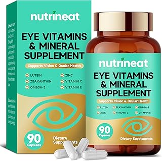 Lutein Eye Vitamins Supplement (90 Capsules), Luteins for Eyes with Vitamin C & E, Zinc & Copper, Lutein and Zeaxanthin Supplements for Men & Women, Dietary Supplements Support Eye Health