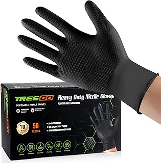 TREEGO Black Nitrile Gloves 10 Mil, Heavy Duty Disposable Latex Free &ndash; Textured Grip for Automotive, Mechanic, Industrial- XLarge