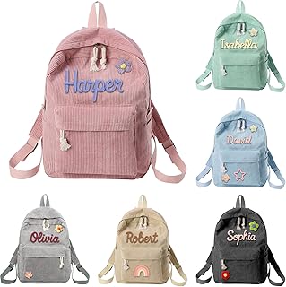 Personalized Corduroy Backpack for Girls & Boys, Custom School Bag with Cotton Rope Woven, Monogram Book Bag for Toddlers and Kids Back to School Gifts