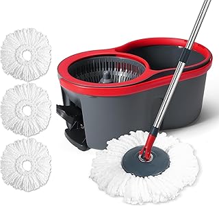 360&deg; Spin Mop and Bucket Set Quick-Dry Technology,Mop and Bucket with Wringer Set for Home & Kitchen,Wet/Dry Floor Cleaning Kit with 4 Microfiber Mop Heads & Adjustable Handle