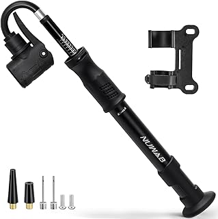 NUWAB Mini Bike Pump, 10 Inch Portable Hand Bicycle Pump, 100PSI, Support Shrader and Presta, Fast Air Out Ball Pump, Work with All Bikes and Balls, Swimming Ring, Come with Ball Needles, Nozzles