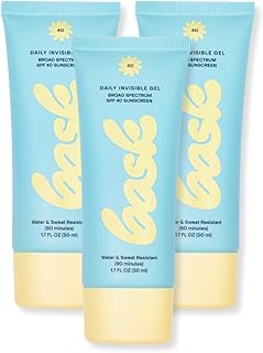 Bask Suncare SPF 40 Daily Invisible Gel Face Sunscreen - Broad Spectrum Protection, Fragrance Free, Hydrating, Lightweight & Fast Absorbing, Dermatologist Recommended, 1.7 fl oz (Pack of 3)