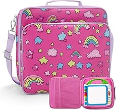 Carrying Case for LeapFrog Learning Friends 100 Words Book, Cute Cartoon Travel Organizer Portable Bag for Leapstart & 3D Books, Shockproof Protective Toy Storage Bag for Toddler (Case Only)-Pink
