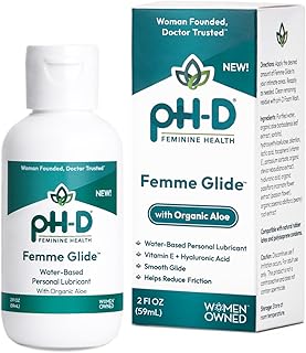 pH-D Feminine Health Femme Glide Personal Lubricant | Water-Based Hydrating Formula Including Organic Aloe Vera, Vitamin E & Hyaluronic Acid, 2oz