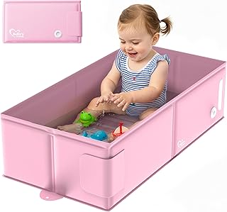 Bella&rsquo;s Friends Baby Collapsible Bathtub, Travel Bath Tub for Baby, Foldable and Portable, Easy Storage, Reinforced Structure, Lightweight, Travel Essentials for 6M-3Y Infant Toddler, Pink