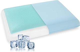 Cooling Pillow for Sleeping, Gel Memory Foam Pillow with Reversible Cover, Neck Support for Side, Back and Stomach Sleepers, Removable & Machine Washable Cover, Bed Pillows for Hot Sleepers, Blue