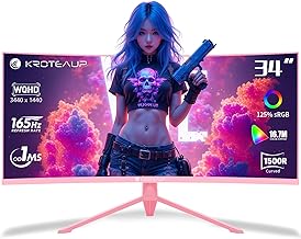 Pink 34 Inch Curved Gaming Monitor 4K, 3440x1440 165Hz Ultrawide Computer Monitor, 1500R -Pip 1ms(Mprt) ?HDR400 125% sRGB, Dci-P3 92%, HDMI/DP, Port, Suitable for Games and Office Work