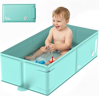 Bella&rsquo;s Friends Baby Collapsible Bathtub, Travel Bath Tub for Baby, Foldable and Portable, Easy Storage, Reinforced Structure, Lightweight, Travel Essentials for 6M-3Y Infant Toddler, Green