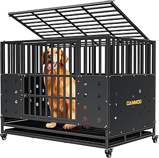 48'' Heavy Duty Dog Crate for Large Dogs, &ndash; Upgraded Chew-Proof Panels, Comfort-Widened Floor Panel, Dog Kennel Indoor, Adjustable Internal Height, Easy-Access Wide Door, 4 Lockable Wheels