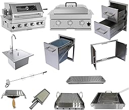 Built in Gas Grill Outdoor: 13 pcs Drop in Propane Gas Grills 32 inch BBQ 4 Burner 60000 BTU Stainless Island Barbecue Cooking Station with inserts Sink Drawer Door Rotisserie Kit Complete Set