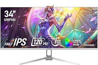 Gawfolk 34 Inch IPS Ultrawide 120Hz Gaming Computer Monitor, 21:9 UWFHD (2560x1080) PC Screen, 120% sRGB, Adaptive Sync, 178&deg; Viewing Angle, Display Port, HDMI, Compatible with Wall mounting - White