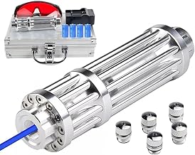 Rechargeable Blue Light Pointer - Long Distance Zoomable LED Tool Silver Portable Multi-Function Outdoor Use