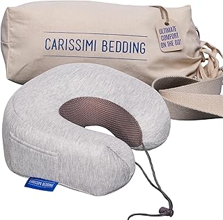 Travel Neck Pillow with Bag &ndash; Compact Memory Foam Neck Pillow for Airplane, Car and Office &ndash; Ergonomic Design for Travel Comfort and Shoulder & Neck Support