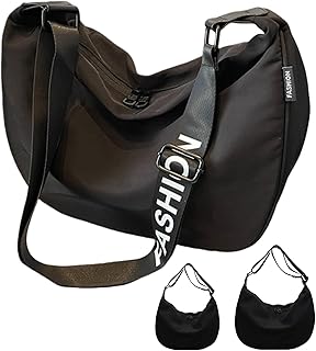 Crossbody Bags for Women - Hobo Durable Black Canvas Crescent Sling Purse with 3 Zippers Pockets for Casual & Work