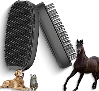 2-in-1 Horse Grooming Brush &ndash; Double-Sided Deshedding & Curry Comb Tool for Horses, Dogs & Cats, Soft & Hard Bristles, Pet Grooming & Bathing Supplies