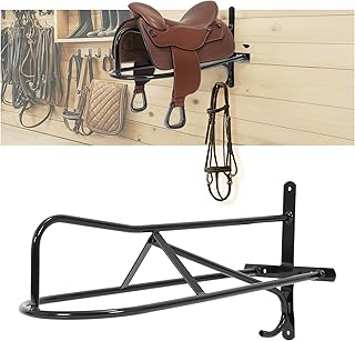 1Pc Saddle Rack Wall Mounted 22.3 x 11.1 x 8.6 Inch with Bridle Hook for Horse Enthusiast, Heavy-Duty Saddle Rack Stand for English and Western Style Saddle Pad Rack, Horse Tack Storage