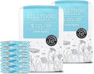 LILLYDOO Baby Swim Diapers - Size Small (13-24 lbs), Half-Monthly Supply (40 Count), Blue Whales Design, Skin-Friendly, Perfume- & Chlorine-Free, Hypoallergenic, Dermatologist Tested, Oeko-TEX&reg;