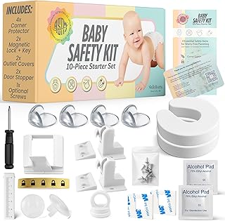 SafeBorn Baby Safety Kit &ndash; Baby Proof Cabinet Locks, Magnetic Cabinet Locks, Child Safety Outlet Covers, Table Corner Covers Baby Safety &ndash; Drawer Locks Baby Proofing &ndash; Gifts for New Mom