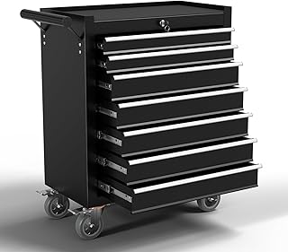 7-Drawer Metal Rolling Tool Chest with Wheels,Tool Storage Cabinet with Locking System?Toolbox with Wheels for Garage,Workshop, Repair Shop(Black, 7-Drawer)
