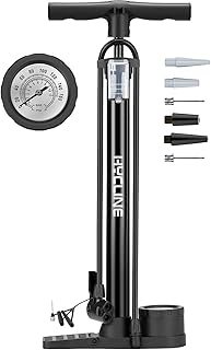 Hycline Bike Pump with Gauge: 160 PSI Bicycle Floor Pump - High Pressure Air Pumps with Schrader & Presta Valve for Road MTB Tires, Balls, Inflatables