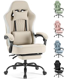 Sweetcrispy Computer Gaming Chair - High Back Ergonomic Desk Chair with Footrest and Lumbar Support, Height Adjustable Task Chair with Linkage Armrests and Headrest, 360&deg; Swivel Wheels, Khaki