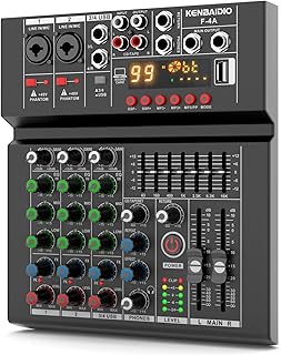 Audio Mixer, Professional DJ Mixer Sound Board 99 DSP Effect, 7-Band EQ, 4 Channel Digital Mixer USB Bluetooth MP3 Input,48V Phantom Power DJ Controller Mixing Console for PC Studio Karaoke