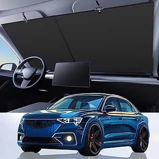Automatic Retractable Car Sun Shade, Retractable Windshield Sun Shade - Automatic Car Sunshade - Adjustable UV Ray Blocker with Suction Cups for Windshields Fit for Cars, Trucks, and SUVs