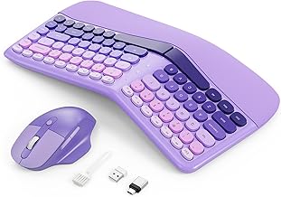Ergonomic Wireless Keyboard and Mouse, Mechanical Gaming Set with Wrist Rest & OTG & Brush Ideal for Windows PC, Home, Office and College Purple