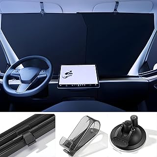 Automatic Retractable Windshield Sunshade &ndash; Strong Suction Cups, Premium Heat-Reflective Fabric, Adjustable 29.1&ndash;59.1 in, Fits Sedans, SUVs & MPVs, Tesla Model 3/Y