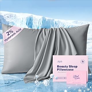 Instant Chill Cooling Pillowcase for Hot Sleepers, 2% HA Infused Pillowcase Hydrates Skin & Hair, Reduces Wrinkles & Frizz, Softer Than Silk Pillow Cases, Pillow Covers Standard (Light Gray, 1 Pack)