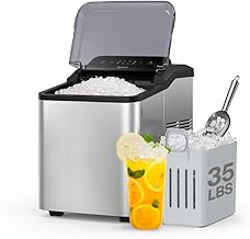 Typhur Fast Nugget Ice Maker Countertop with Self-Cleaning Pump, 35lbs/24H Crushed Pebble Ice Machine with Pellet Ice, 8 Packs Cleaner, Dual Ice Scoops for Home, Kitchen, Party, RV, Stainless Steel