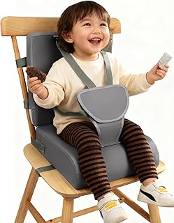 Toddler Booster Seat for Dining Table Kitchen Chair, Non-Slip with Backrest and Adjustable Straps, Portable Travel Child Kids Booster Seat for Eating, Dark Grey