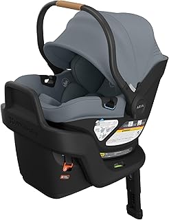 UPPAbaby Aria V2 Lightweight Infant Car Seat - Just Under 6 lbs - Base with Load Leg + Infant Insert + All-Weather FootCover Included - Direct Stroller Attachment - Callum (Stone Blue)
