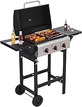 CIG GARDEN 3 Burner Propane Gas Grill, 31,500 BTU Output Outdoor BBQ Grill with Cast Iron Grates and Versatile Grill Pan, Perfect for Outdoor Cooking, Balcony, Backyard, Camping, Barbecue