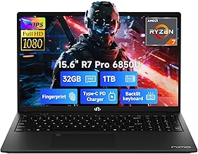 NIMO 15.6" Light-Gaming-Laptop, 8 Cores AMD Ryzen 7 Pro 6850U 32GB LPDDR5 RAM 1TB SSD (Beat i7-1360P Up to 4.7GHz) AMD Radeon 680M GPU IPS FHD Computer with 100W Type-C Backlit Keyboard Fingerprint