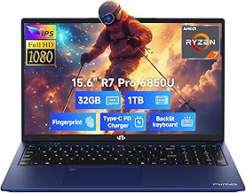 NIMO 15.6" Light-Gaming-Laptop, 8 Cores AMD Ryzen 7 Pro 6850U 32GB LPDDR5 RAM 1TB SSD (Beat i7-1360P Up to 4.7GHz) AMD Radeon 680M GPU IPS FHD Computer with 100W Type-C Backlit Keyboard Fingerprint