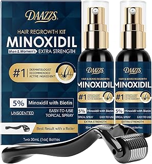 5% Minoxidil Hair Growth for Men and Women Spray Kit : Regrowth Topical Solution for Beard - Extra Strength Treatment Serum with Biotin for Hair loss & Thinning - 2PCS