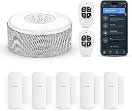 WiFi Door Alarm System, Smart Home Alarm Security System DIY, Phone Alert, 8 Pieces-Kit (1 Alarm Siren, 5 Door Window Sensors, 2 Remote), Compatible with Alexa, for House, Apartment
