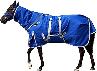 Horse Blanket, 1680D Water Resistant Winter Turnout Blanket, Medium Weight with 280-Gram Polyester Poly Filling Liner, (145cm-78inch, Blue)