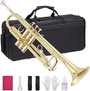 B Flat Trumpet, Three-Tone Trumpet, Gold Laquer & Brass, Musical Instruments for Beginners