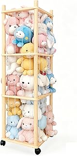 Stuffed Animal Zoo Storage - Sturdy Solid Wood Toy Organizer with Lockable Wheels, Easy-Assemble/Clean, Large Capacity Plush Toy Cage, Space-Saving for Toddler/Playrooms/Bedrooms