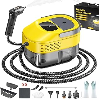 3 Level Adjustable Pressurized Handheld Steam Cleaner for Home, 10s Heat-Up Handheld Steamer for Cleaning, 1.6 Qt Tank Portable Steam Cleaner Handheld for Car,Grout,Tile,Couch,Floor (yellow)