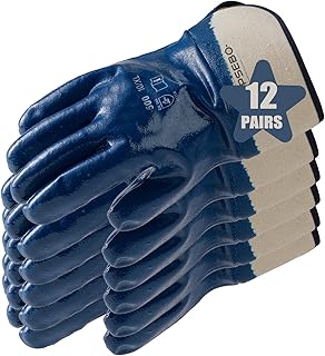 Nitrile Heavyweight Fully Coated Work Gloves for Men?Chemical Resistant, Oil Hauler & Fuel Handling Gloves, Blue(XL)